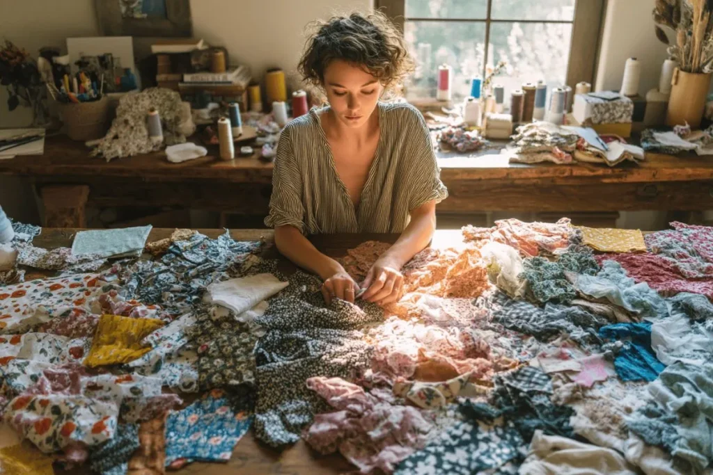 kobieta-z-kawałkami-tkanin